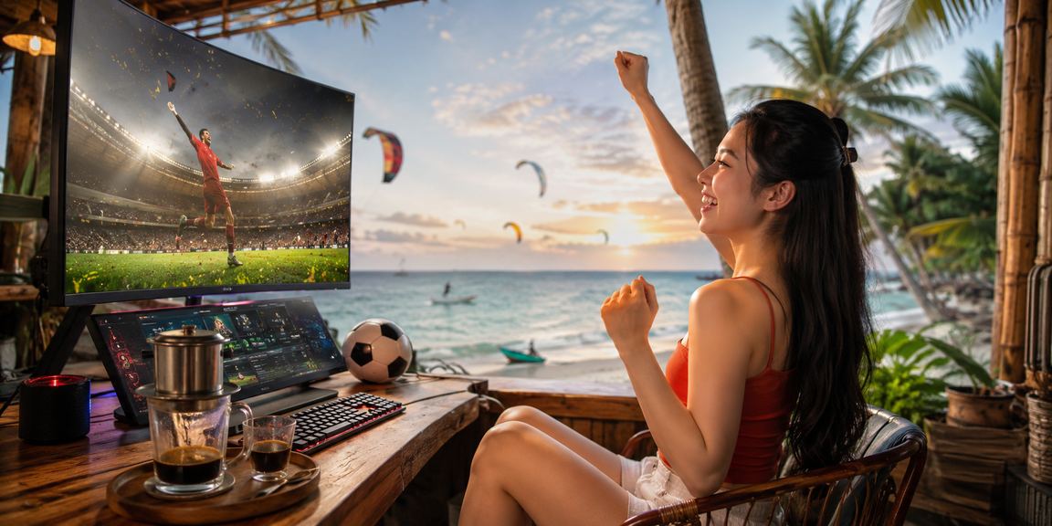 Người dùng tại Mũi Né theo dõi trận esports và đặt cược trực tuyến bên ly cà phê